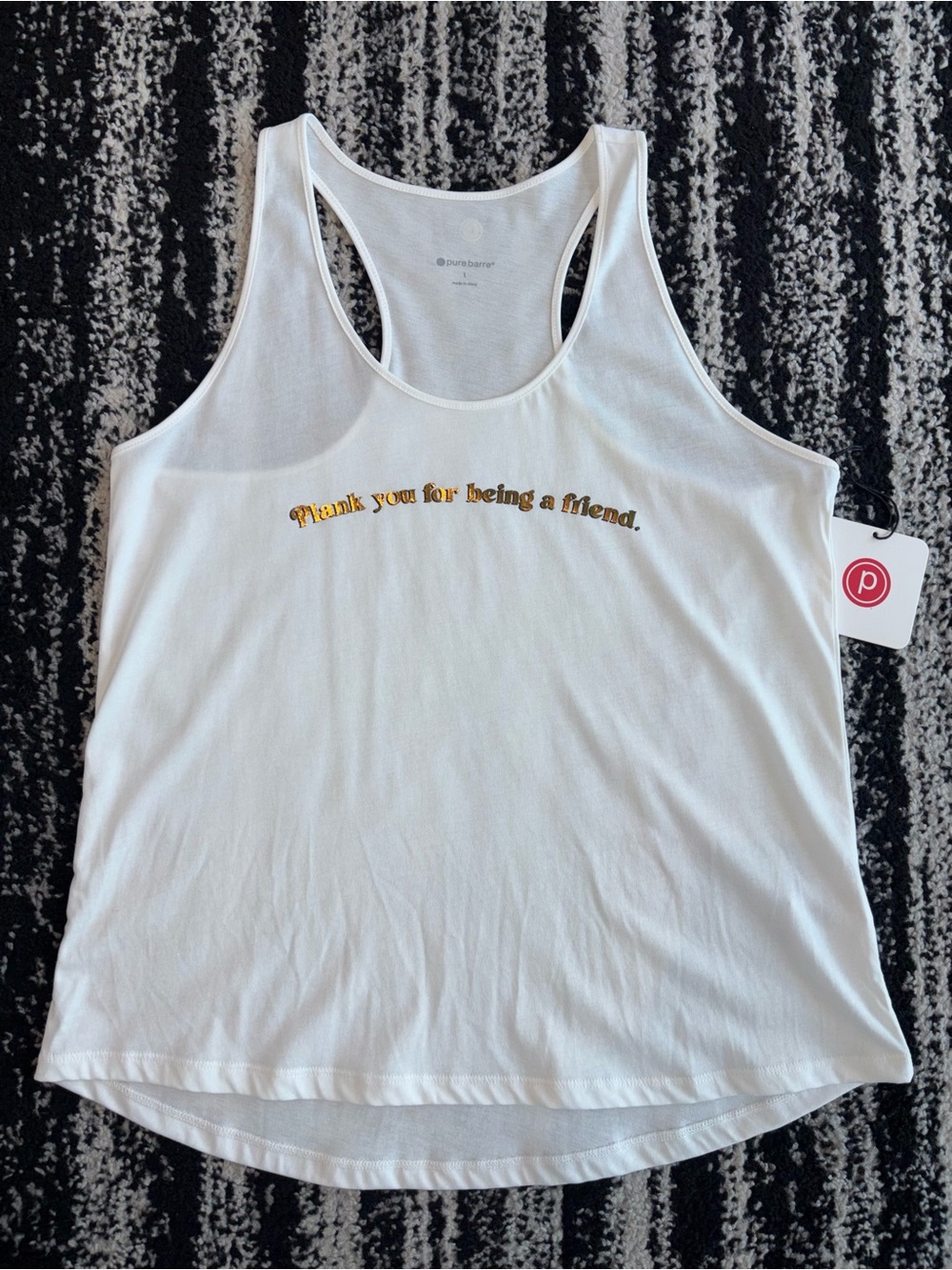 Peloton White Racerback Tank with Gold Script - Picture 1 of 1